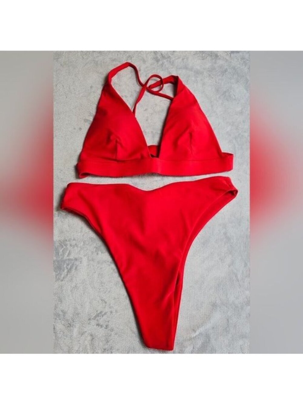 133.🆕Med Bundle Aqua and Red Thong Bikini Set Criss Cross Adjustable Straps - Picture 5 of 6